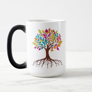 Abstract tree with roots and colourful leaves. magic mug