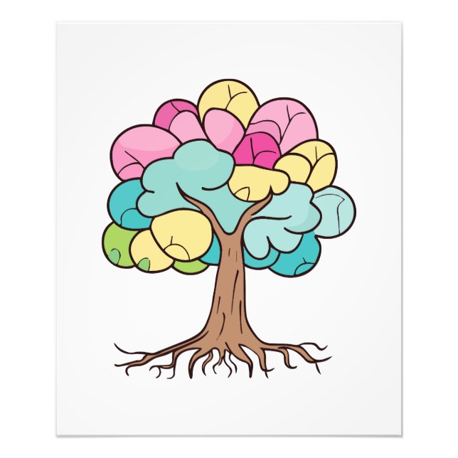 Abstract tree with roots and colourful leaves. photo print (Front)