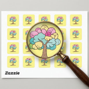 Abstract tree with roots and colourful leaves. square sticker