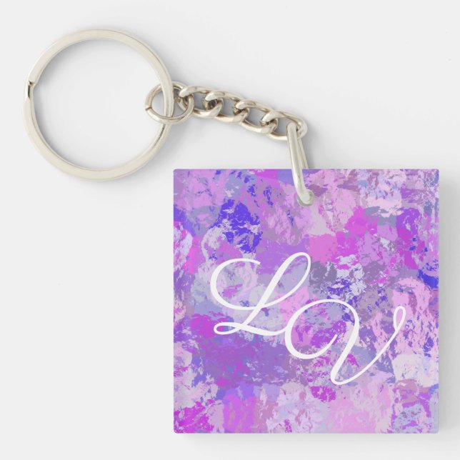 Abstract Trendy Camo Pink Purple Blue Keychain (Front)