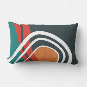 Abstract trendy line art in blue red and white  lumbar pillow