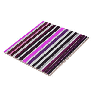 Abstract Trendy Pink Black Stripes Collection Tile