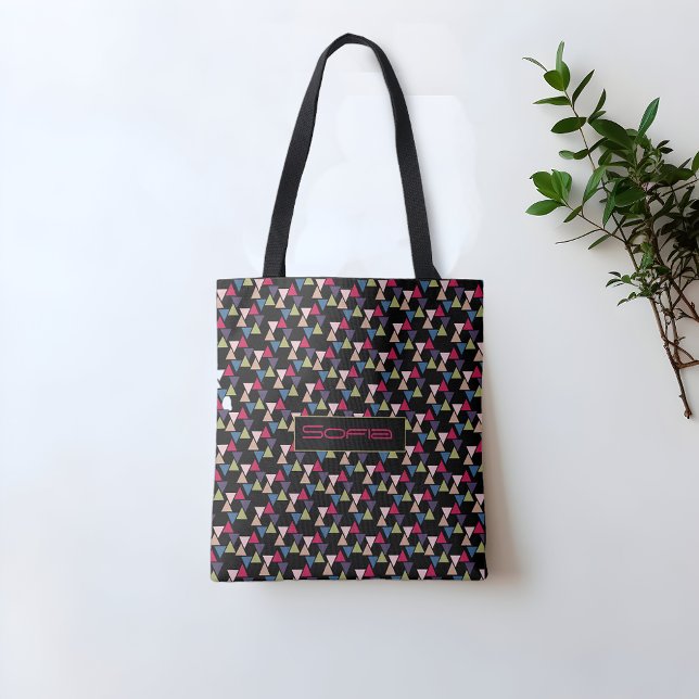 Abstract triangle pattern name black tote bag (Creator Uploaded)