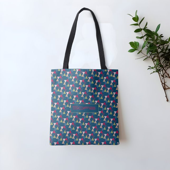 Abstract triangle pattern name blue tote bag (Creator Uploaded)