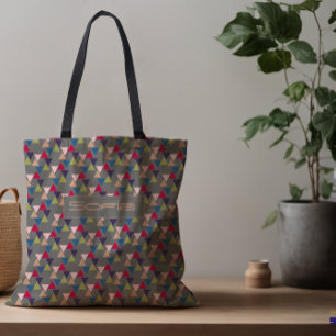 Abstract triangle pattern name grey tote bag