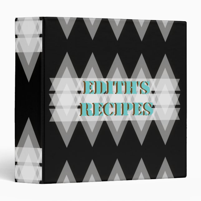 Abstract  triangles black, grey white recipe binder (Front/Spine)