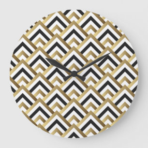 Abstract Triangles: Gold Black Seamless Large Clock