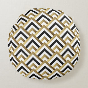 Abstract Triangles: Gold Black Seamless Round Pillow