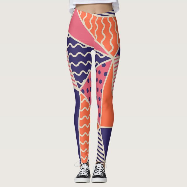 Abstract Triangles: Vintage Geometric Background Leggings (Front)