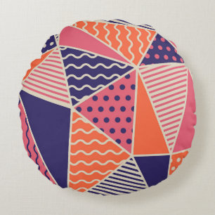 Abstract Triangles: Vintage Geometric Background Round Pillow