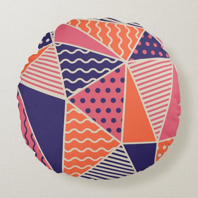 Abstract Triangles: Vintage Geometric Background Round Pillow (Front)