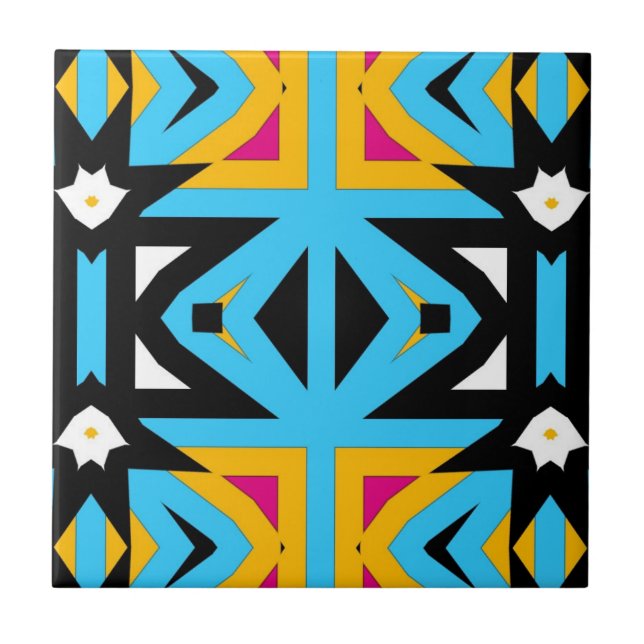 Abstract Tribal Colourful Mosaic Geometric Pattern Tile (Front)
