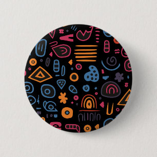 Abstract Tribal Doodle Neon Geometric Black 2 Inch Round Button