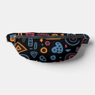 Abstract Tribal Doodle Neon Geometric Black Fanny Pack