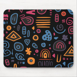 Abstract Tribal Doodle Neon Geometric Black Mouse Pad