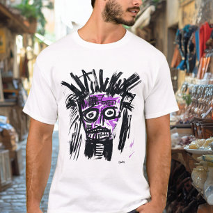Abstract Tribal Face - Bold Purple and Black Urban T-Shirt