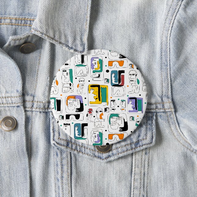 Abstract tribal maya ancient faces pattern 1 4 inch round button (In Situ)