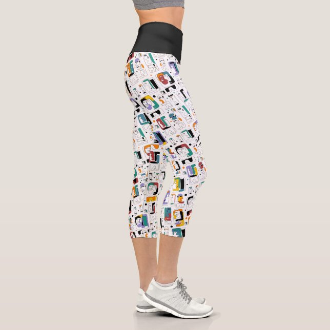 Abstract tribal maya ancient faces pattern 1 capri leggings (Right)