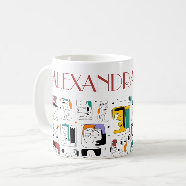 Abstract tribal maya ancient faces pattern 1 coffee mug (Front Left)