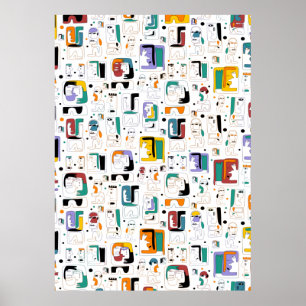 Abstract tribal maya ancient faces pattern 1 poster