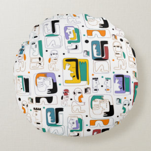 Abstract tribal maya ancient faces pattern 1 round pillow