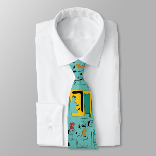 Abstract tribal maya ancient faces pattern 1 tie (Tied)