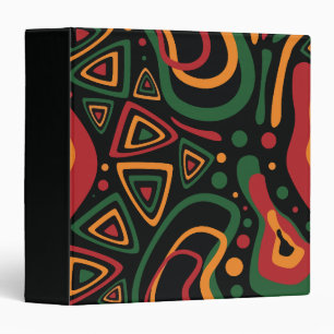 Abstract Tribal Shapes Pattern in Red, Gold, Green Binder
