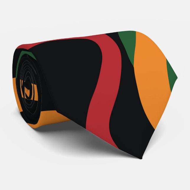 Abstract Tribal Shapes Pattern in Red, Gold, Green Tie (Rolled)