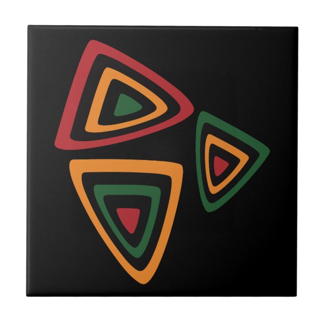Abstract Tribal Shapes Pattern in Red, Gold, Green Tile (Front)