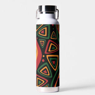 Abstract Tribal Shapes Pattern in Red, Gold, Green Water Bottle