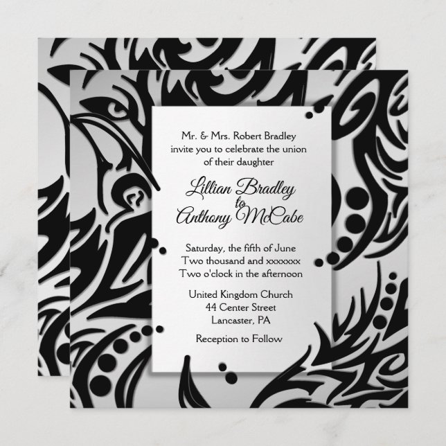 Abstract Tribal Silver Wedding Invitation (Front/Back)