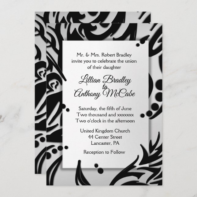 Abstract Tribal Silver Wedding Invitation Olive (Front/Back)