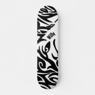 Abstract Tribal Wolf with Name Skateboard