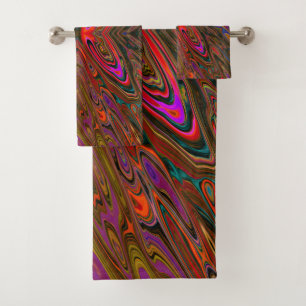 Abstract Trippy Orange and Magenta Butterfly Bath Towel Set