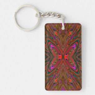 Abstract Trippy Orange and Magenta Butterfly Keychain