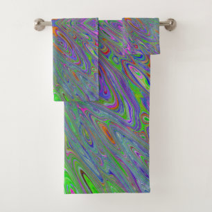 Abstract Trippy Purple, Orange and Green Butterfly Bath Towel Set