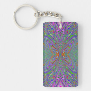 Abstract Trippy Purple, Orange and Green Butterfly Keychain