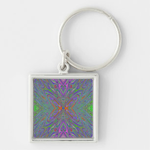 Abstract Trippy Purple, Orange and Green Butterfly Keychain