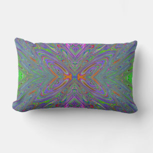 Abstract Trippy Purple, Orange and Green Butterfly Lumbar Pillow