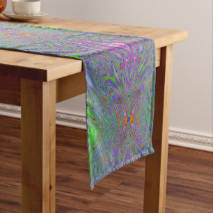 Abstract Trippy Purple, Orange and Green Butterfly Short Table Runner