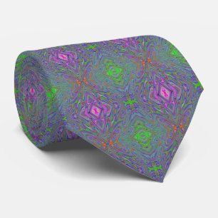 Abstract Trippy Purple, Orange and Green Butterfly Tie