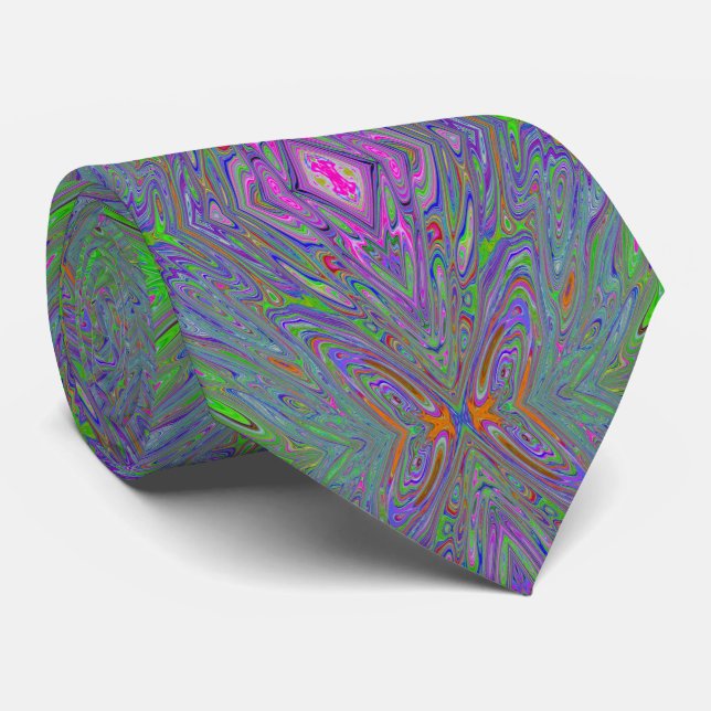Abstract Trippy Purple, Orange and Green Butterfly Tie (Rolled)