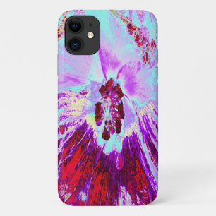 Abstract Tropical Aqua and Purple Hibiscus Flower iPhone 11 Case