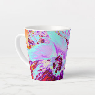 Abstract Tropical Aqua and Purple Hibiscus Flower Latte Mug