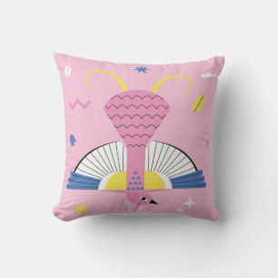 Abstract Tropical Bird: Bright Vintage. Throw Pillow