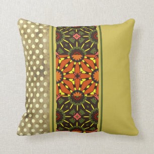 Abstract Tropical Chartreuse Green Taupe Orange Throw Pillow