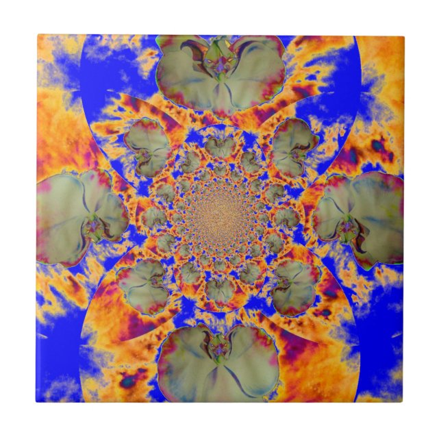  abstract tropical floral mandala painting orchids tile (Front)