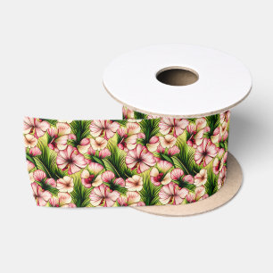 Abstract Tropical Floral Satin Ribbon