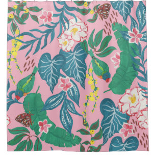 Abstract tropical flowers, guache painting pattern