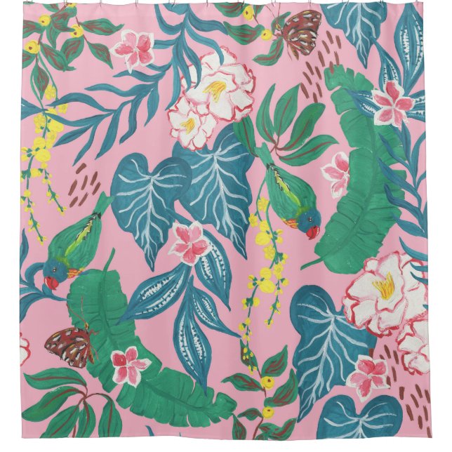 Abstract tropical flowers, guache painting pattern (Front)